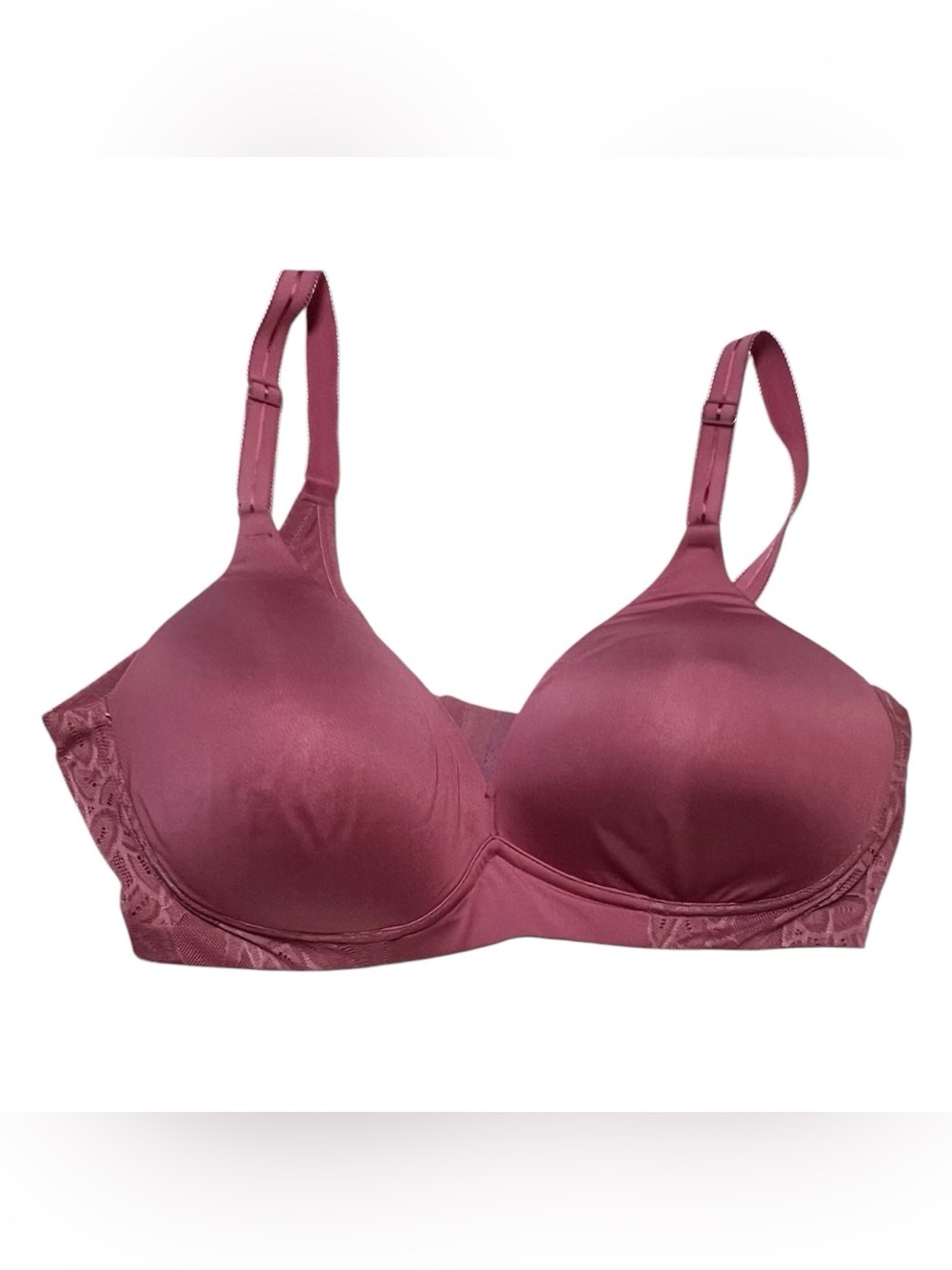 Olga by Warners raspberry red microfiber wireless bra lace detail size 40C